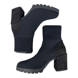 Eileen Fisher Spell St Booties Womens 8.5 M Black Stretch Knit Block Heel